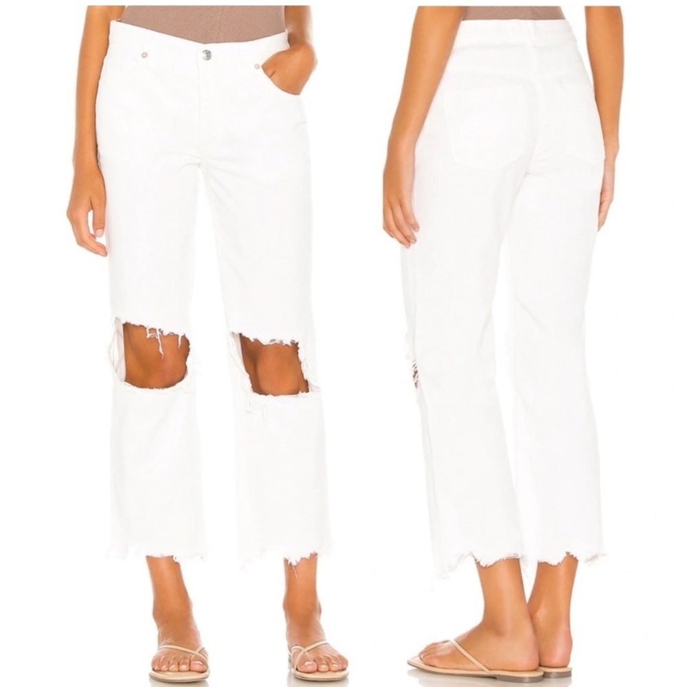 White free people Maggie mid-rise distressed cropped denim